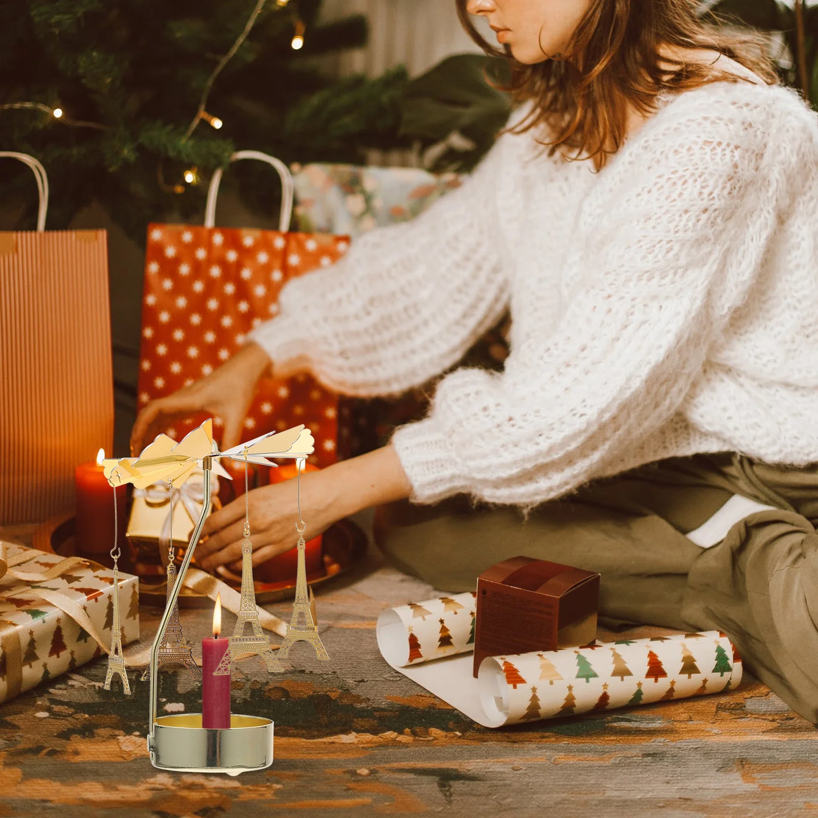 

1Pcs Rotatable Candlestick Iron Decorative Holder Xmas Party Tabletop Ornament Home Decoration Candlestick Decors