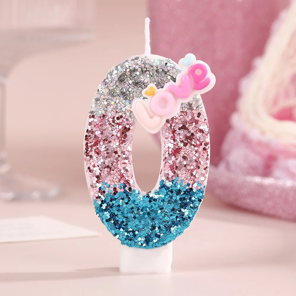 LOVE Letter Patch Digital Candle - Silver Powder Blue Tri-color Gradient Candle, Party Gift, Birthday and Anniversary Candle