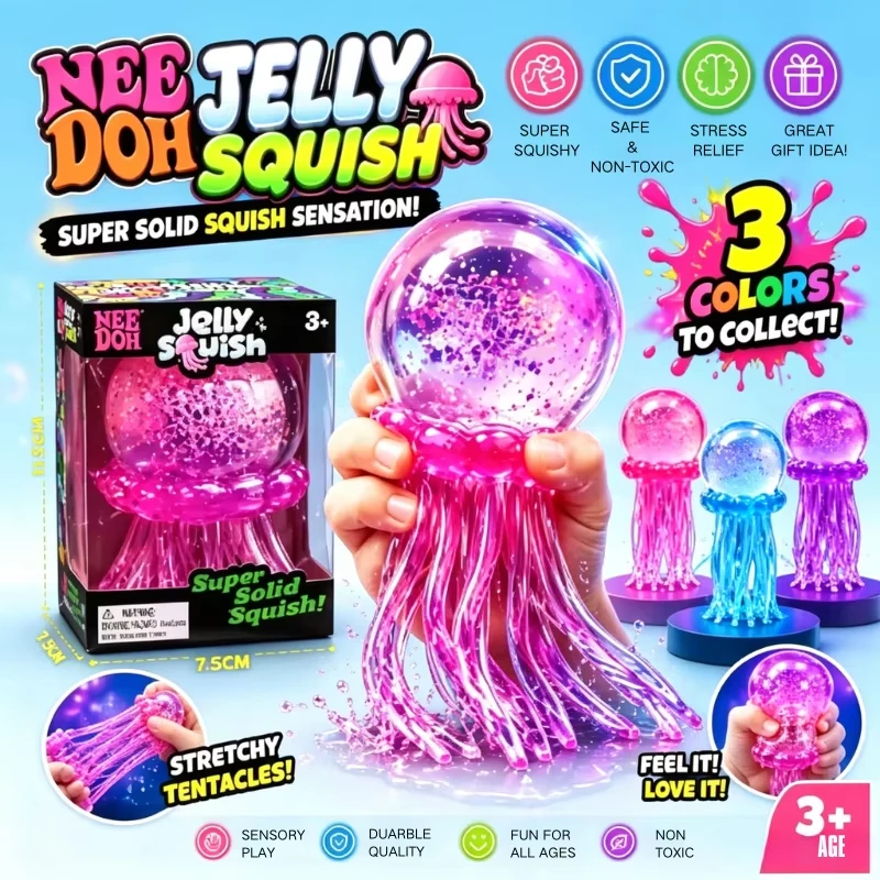 Trending Needoh Jellyfish Squishy Toys Soft Glitter Jelly Squeeze Toys Stress Relief Fidget Toy Sensory Toys for Kids & Adults