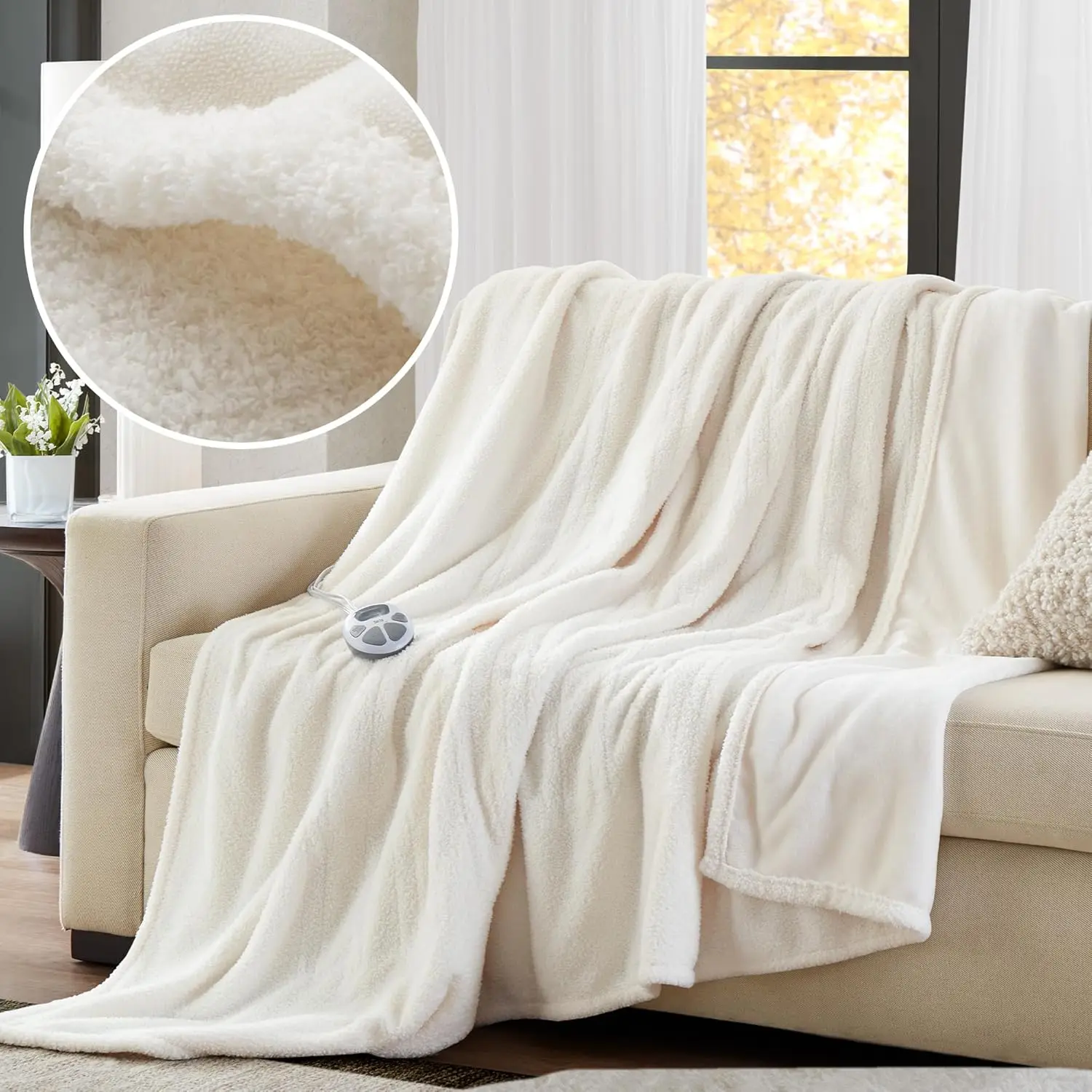 

Electric Heated Blanket Full Size, Soft Warm Fuzzy with Auto Shut Off Timer, 10 Heat Settings, ETL Certified, Ivory 77" x 84"