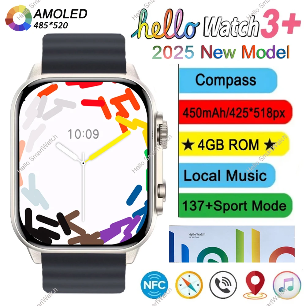 Обновление Hello Watch 3 + 2025 Series10 SmartWatch 4 ГБ ПЗУ 49 мм AMOLED NFC GPT Компас Bluetooth Call SmartWatch для Android IOS Обновление Hello Watch 3 + 2025 Series10 SmartWatch 4 ГБ ПЗУ 49 мм AMOLED NFC GPT Компас Bluetooth Call SmartWatch для Android IOS