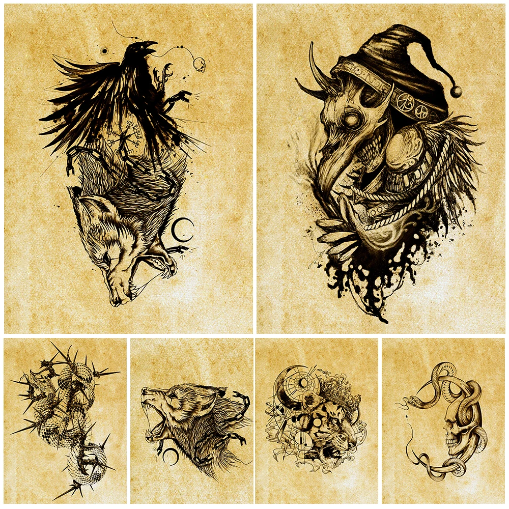 Animals Bound By Ancient Runes Wall Art Canvas Painting Mysterious Animal Totems Art Poster And Print Witchcraft Decor Unframed