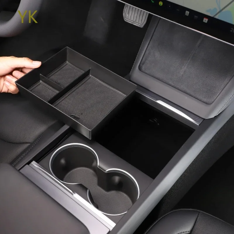 

For Tesla Model 3 2023-2025 Model Y 2025 ABS Black Car Center Console Armrest Storage Box Organizer Interior Ccr Accessories