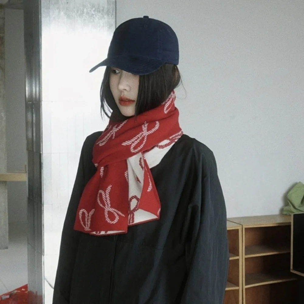 

Модный легкий шарф с бантом, двусторонний ветрозащитный шарф из искусственной шерсти, теплый зимний шарф в корейском стиле, унисекс