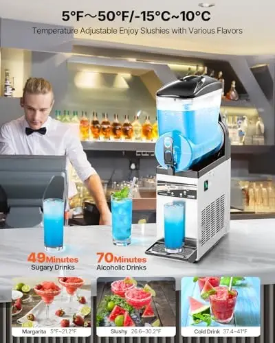 Slushie hine, 15L Single Tank Commercial Margarita hine, 60 Cups Stainl Steel Margarita Smoothie Frozen Drink hine - view 3