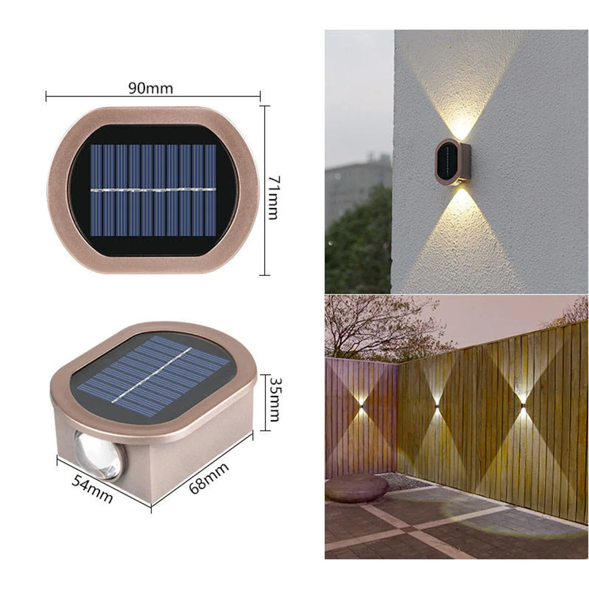 Solar exterior losango elipse cima e para baixo holofotes, ajustável luz branca quente, adequado para varanda e jardim, à prova d'água, 1pc