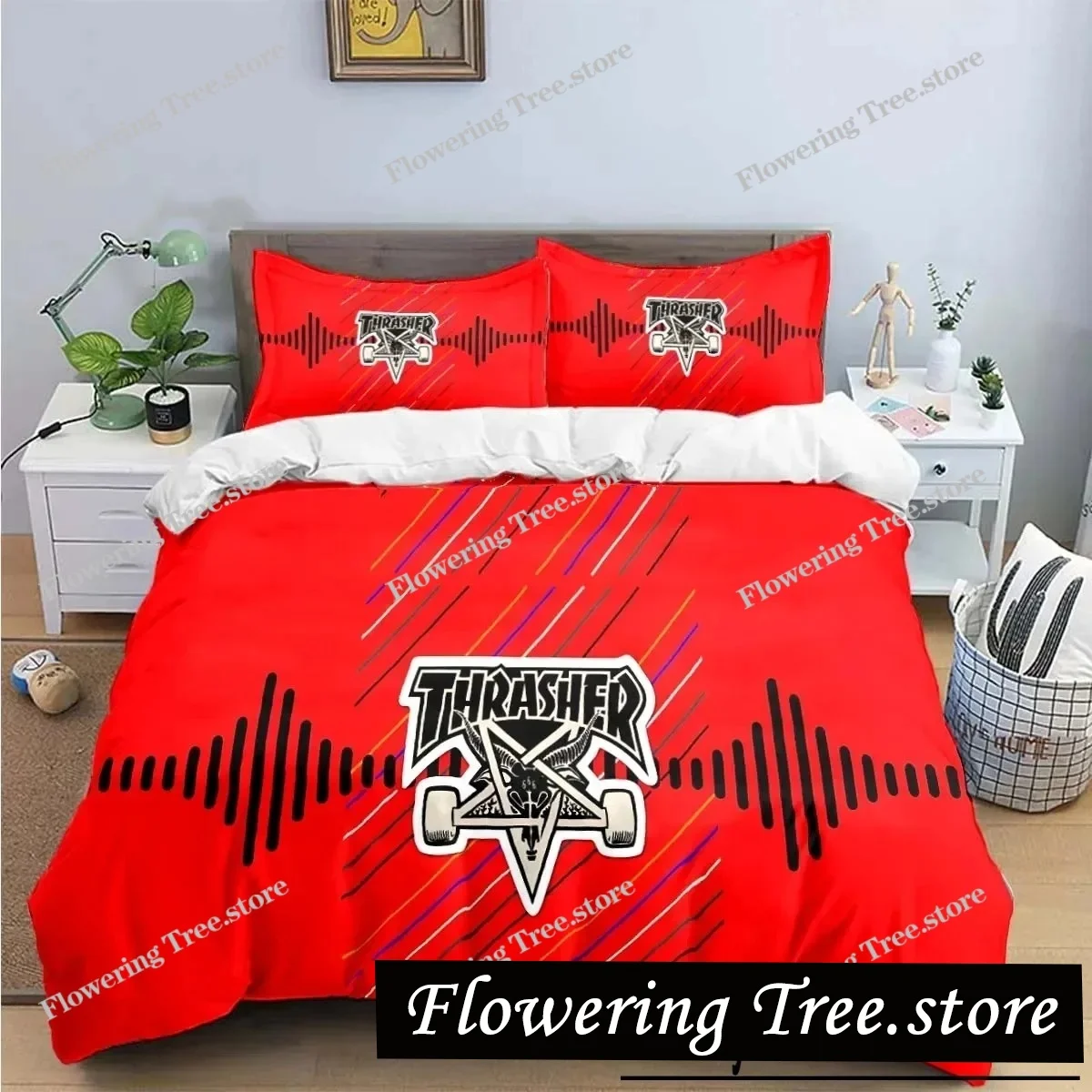 

Fashion Cool T-Thrasher Logo Print Bedding Sets Exquisite Bed Supplies Set Duvet Cover Bed Comforter Set Bedding Set Luxury Gift