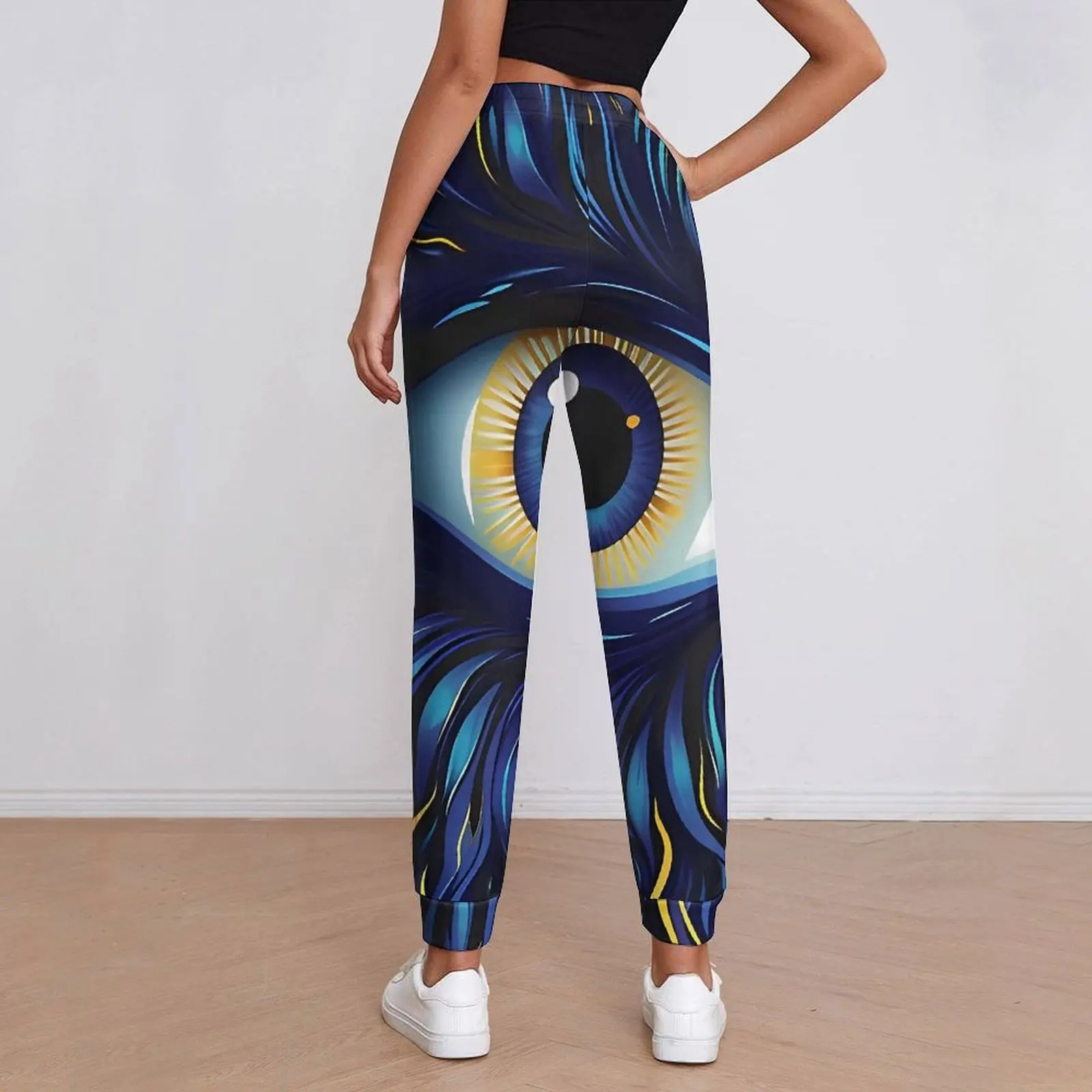 Blue Evil Eye Jogger Pants Female Abstract Print Modern Joggers Spring Graphic Korean Fashion Oversize Trousers Gift