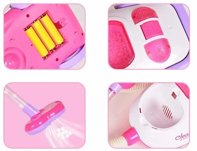 [ตลก] แสงและเสียงอิเล็กทรอนิกส์เด็กรถเข็มขัดทําความสะอาดเครื่องดูดฝุ่นชุดเครื่องมือรถทําความสะอาดเล่นของเล่นของขวัญวันเกิด