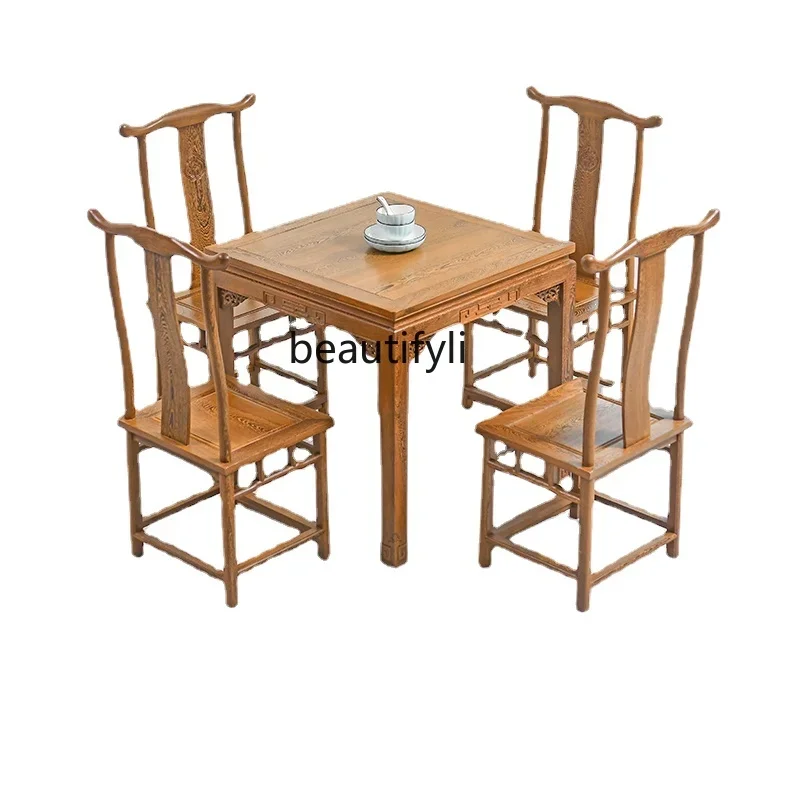 Door Frame Dining Tables and Chairs Set Antique Rosewood Old-Fashioned Square Table for Eight People New Chinese Dining Table