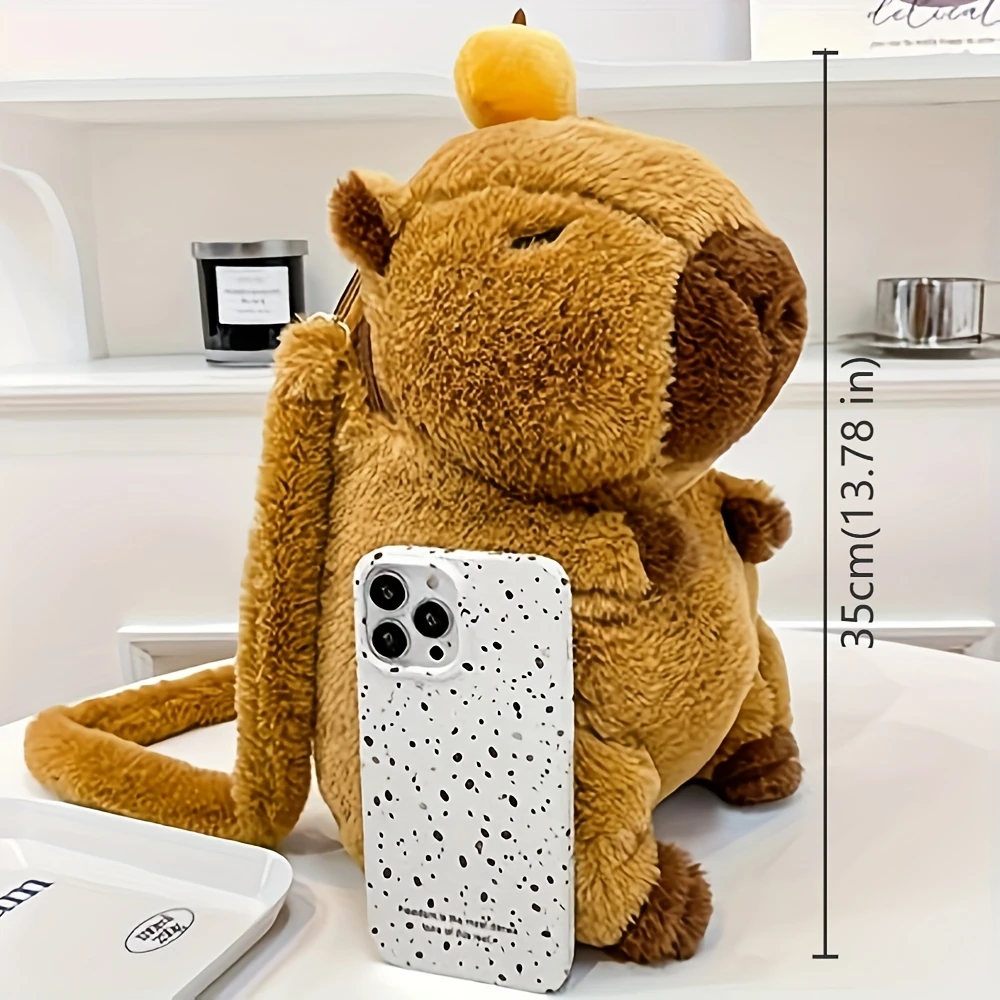 Capibara pluche rugzak met oranje pom-pom, knuffels, gevulde capibara, knuffels, goederen voor kinderen, cadeaus voor meisjes en jongens