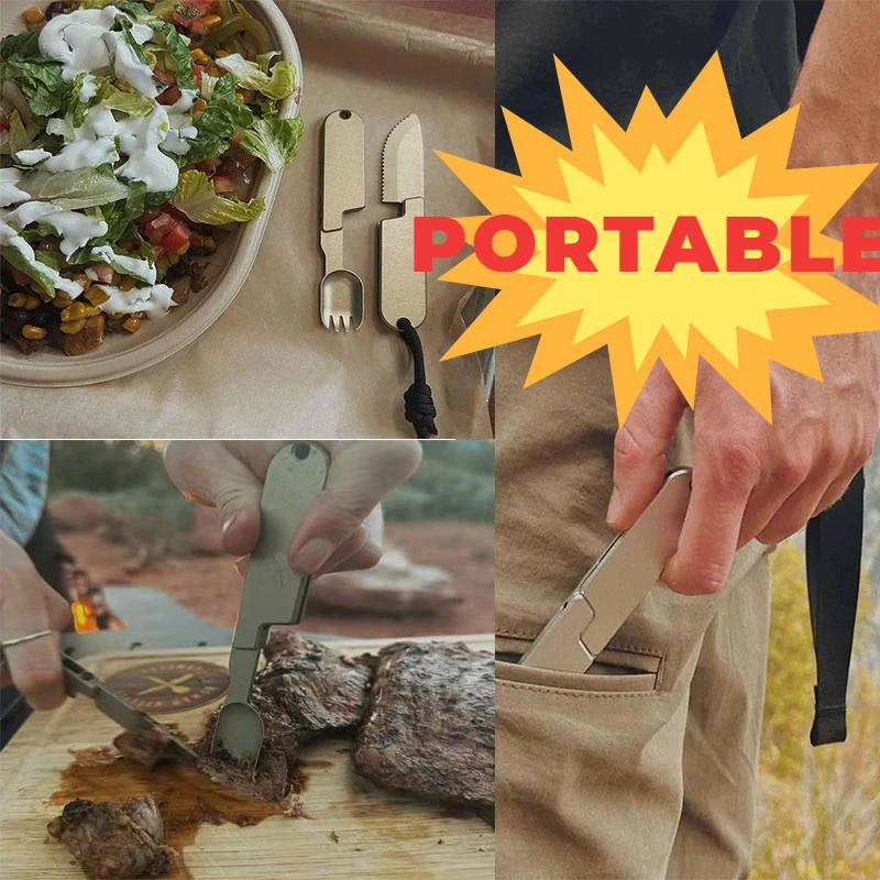 Портативный набор посуды для кемпинга 2 в 1, складной нож, ложка, вилка, многофункциональные столовые приборы для пикника, инструменты для путешествий на открытом воздухе, кухонный нож
