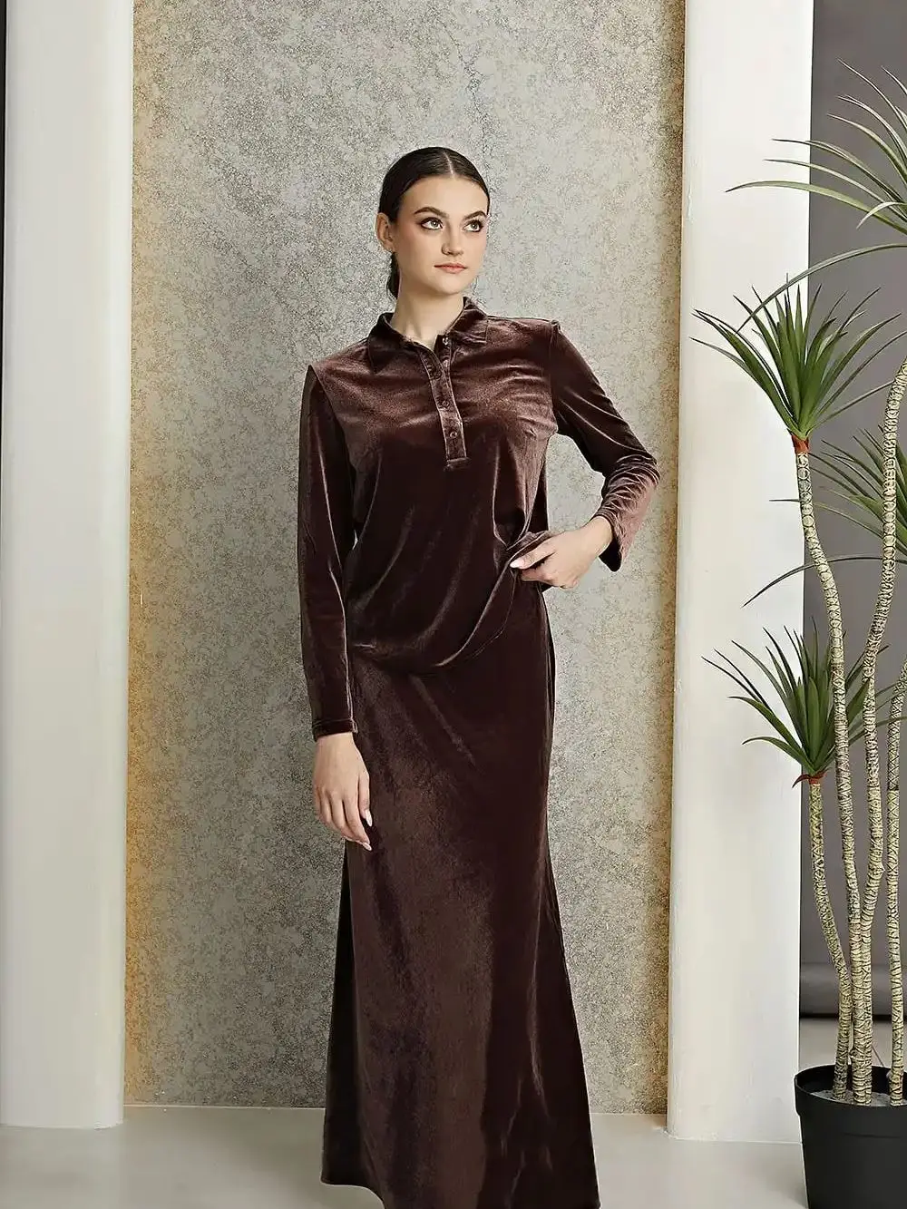 2025 Mail's Woman Black Velvet Clothes Long Sleeve Shirt+Maxi Skirt Autumn Winter Fashion Outfits