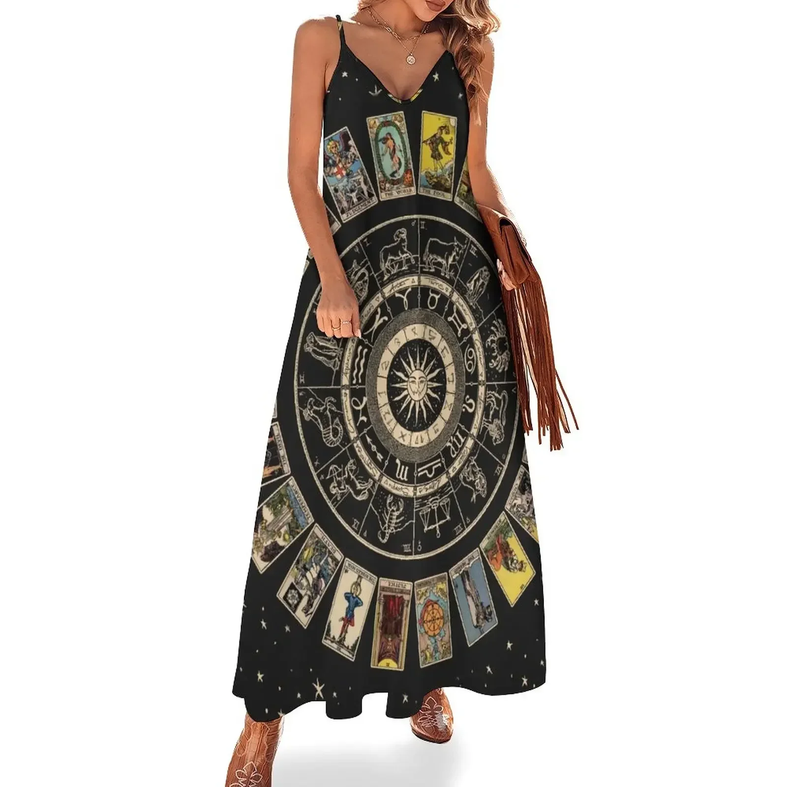 

Wheel of the Zodiac, Astrology Chart and the Major Arcana Tarot Sleeveless Dress Long dress woman Dress