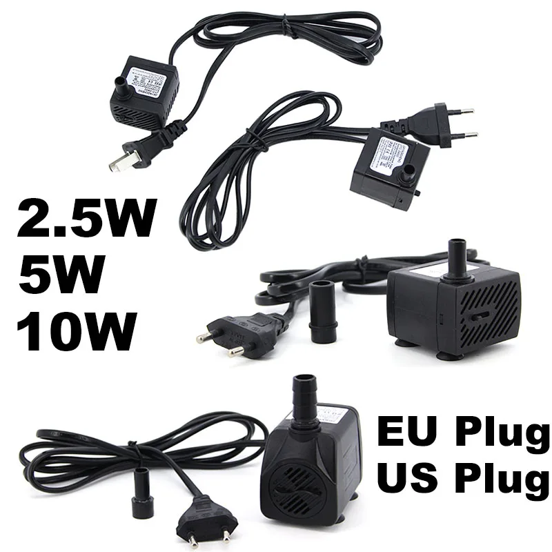 AC 220V 2.5W 5w 10w Submersible Water Pump Aquarium Fountain Pump Air Fish Pond Pool Tank Water Pump EU US Plug P1