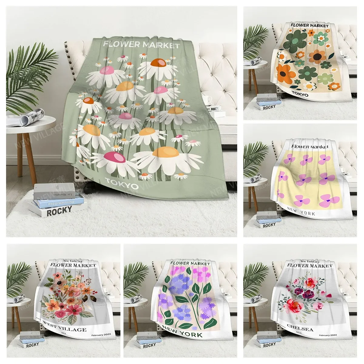 Home decoration plush Sofa blanket Morandi lines and flowers Bedspread on the bed fluffy soft blankets thick blanket for winte