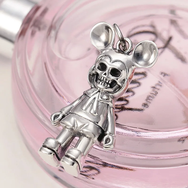 s925 sterling silver personalized pendant mouse skull student Thai Silver fashion Korean Creative pendant men and women