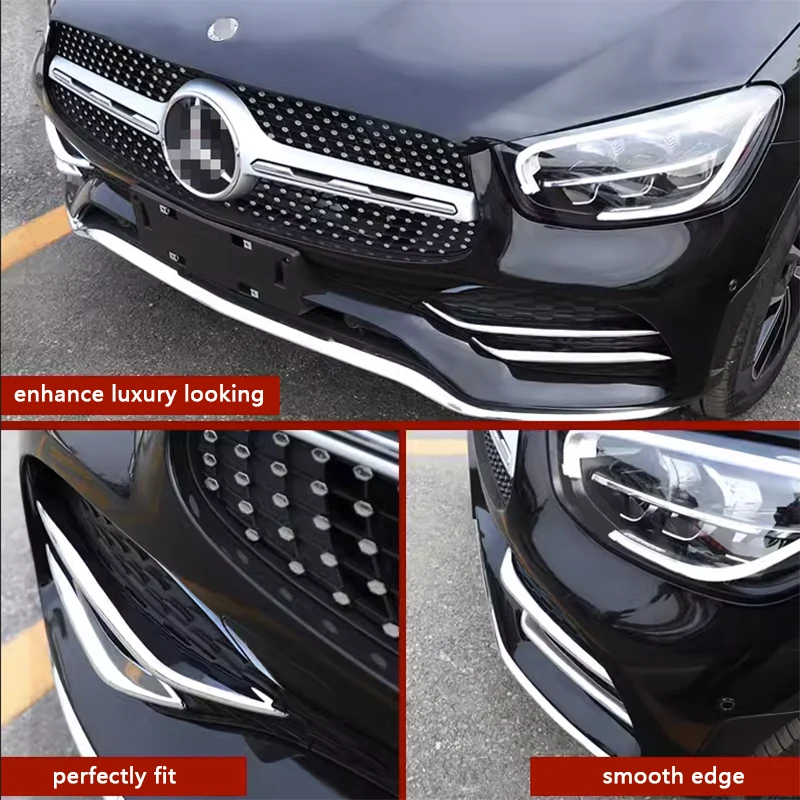 Chrome Front Fog Light Trim Eyebrow Outer Garnish Cover for Mercedes Benz GLC Class X253 GLC260 GLC300 2016 2019 2023 Accessory