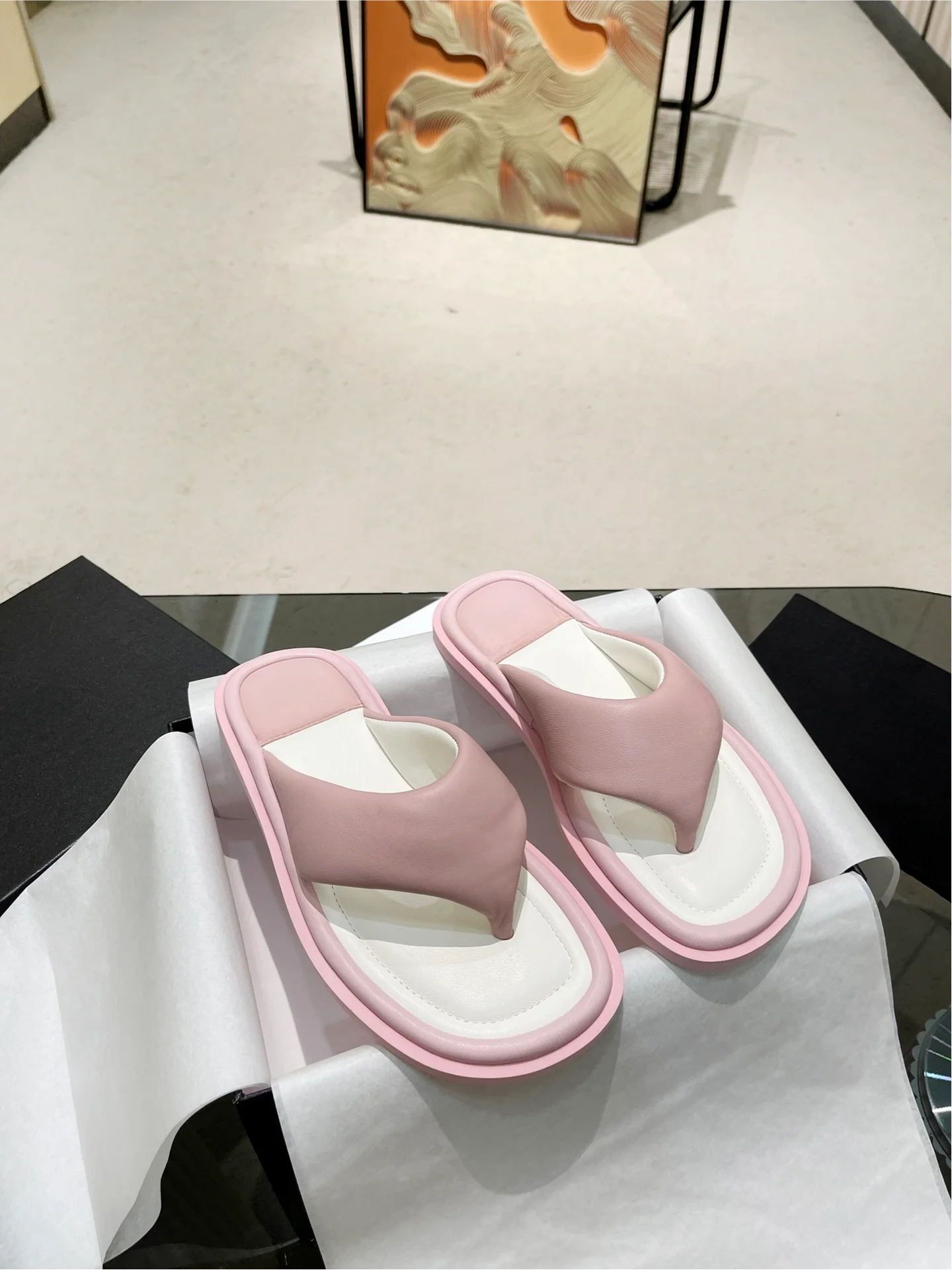 

New Women Soft Leather Platform Flip Flops Multicolor Contrast Color Thong Slippers Casual Outdoor Beach Sandals Fashion Square