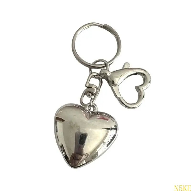 

N5KE Sweet Bowknot Big Heart Pendant Keychain Fashion Silver Color Charm Keyring