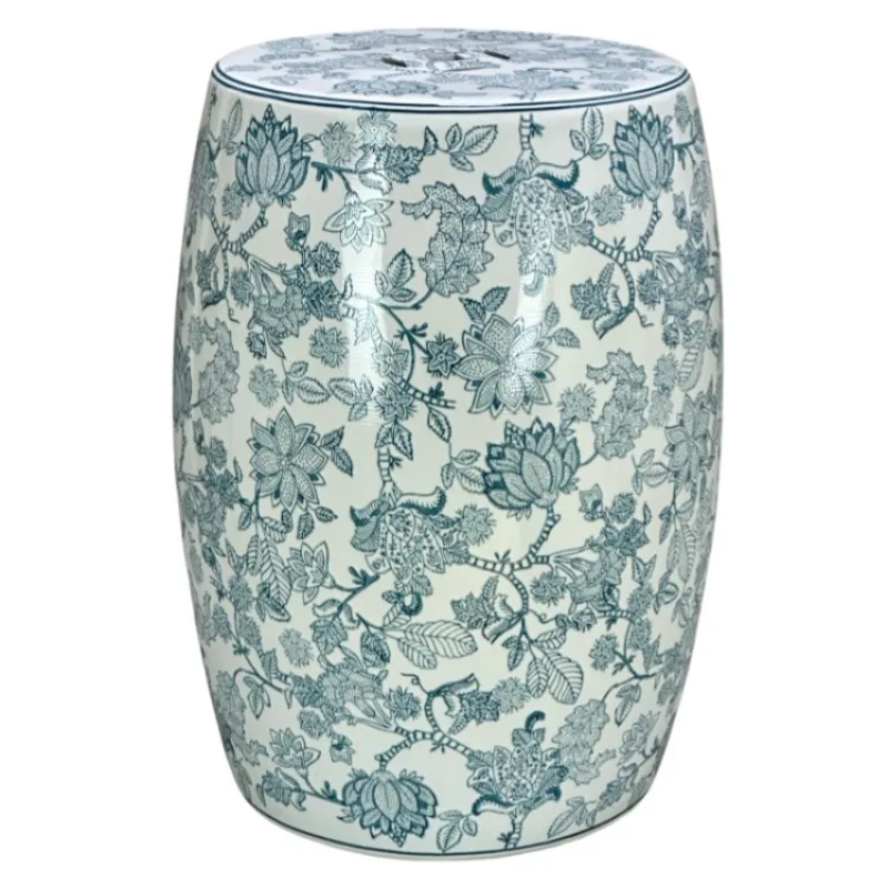 Chinese style hand-painted blue and white ceramic drum stool, short pier, living room side few