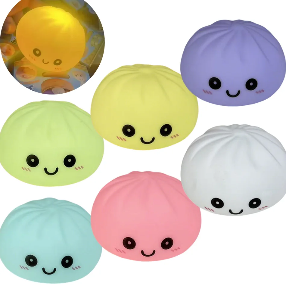 Ästhetisches LED-Nachtlicht in Brötchenform, weiches Silikon-Squishy-Spielzeug, leuchtende Lebensmittel-Dekoration, sensorischer Stresskiller, süßes Geschenk für Kinder & Erwachsene