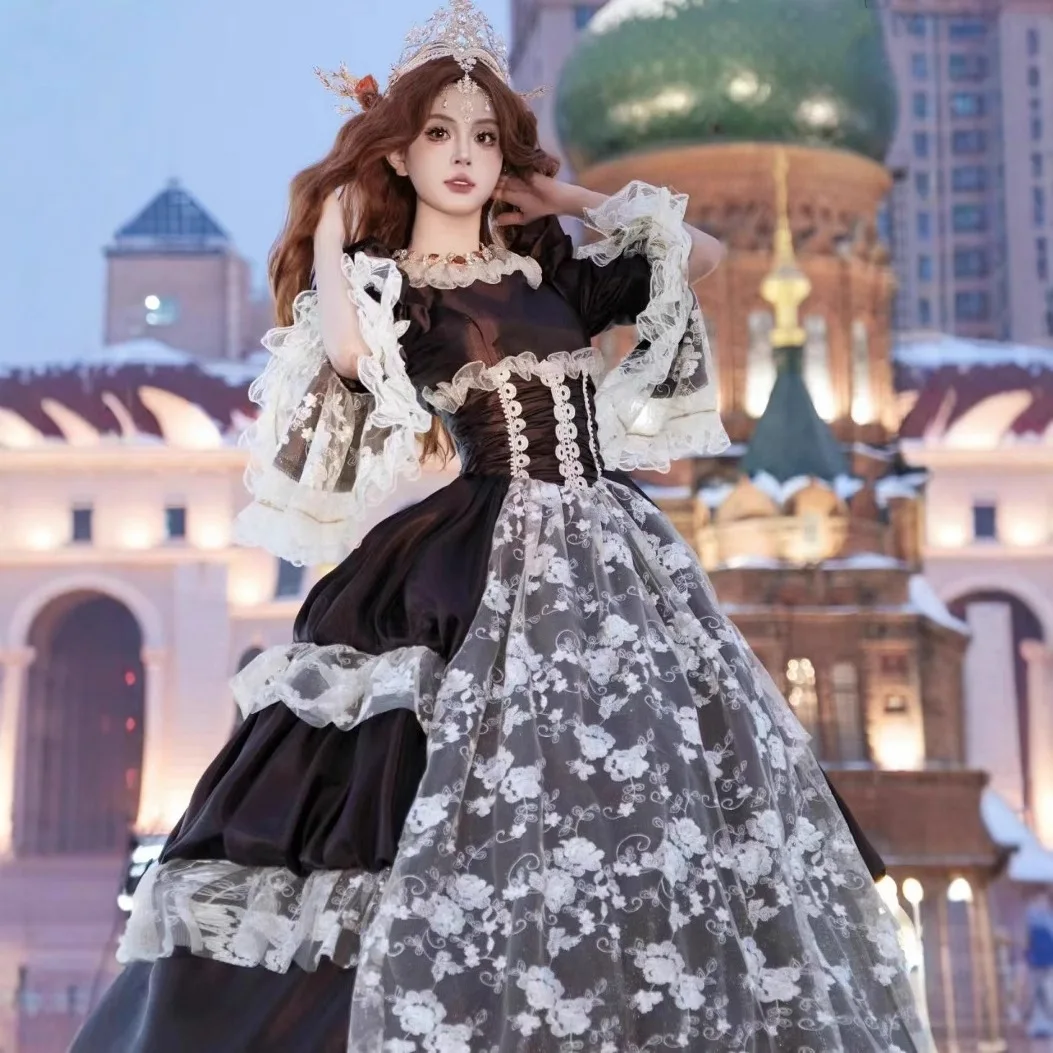 유럽 ​​중세 유럽 법원 복고풍 드레스 빅토리아 귀족 긴 드레스 드라마 catwalk 사진 vestido corto elegantes