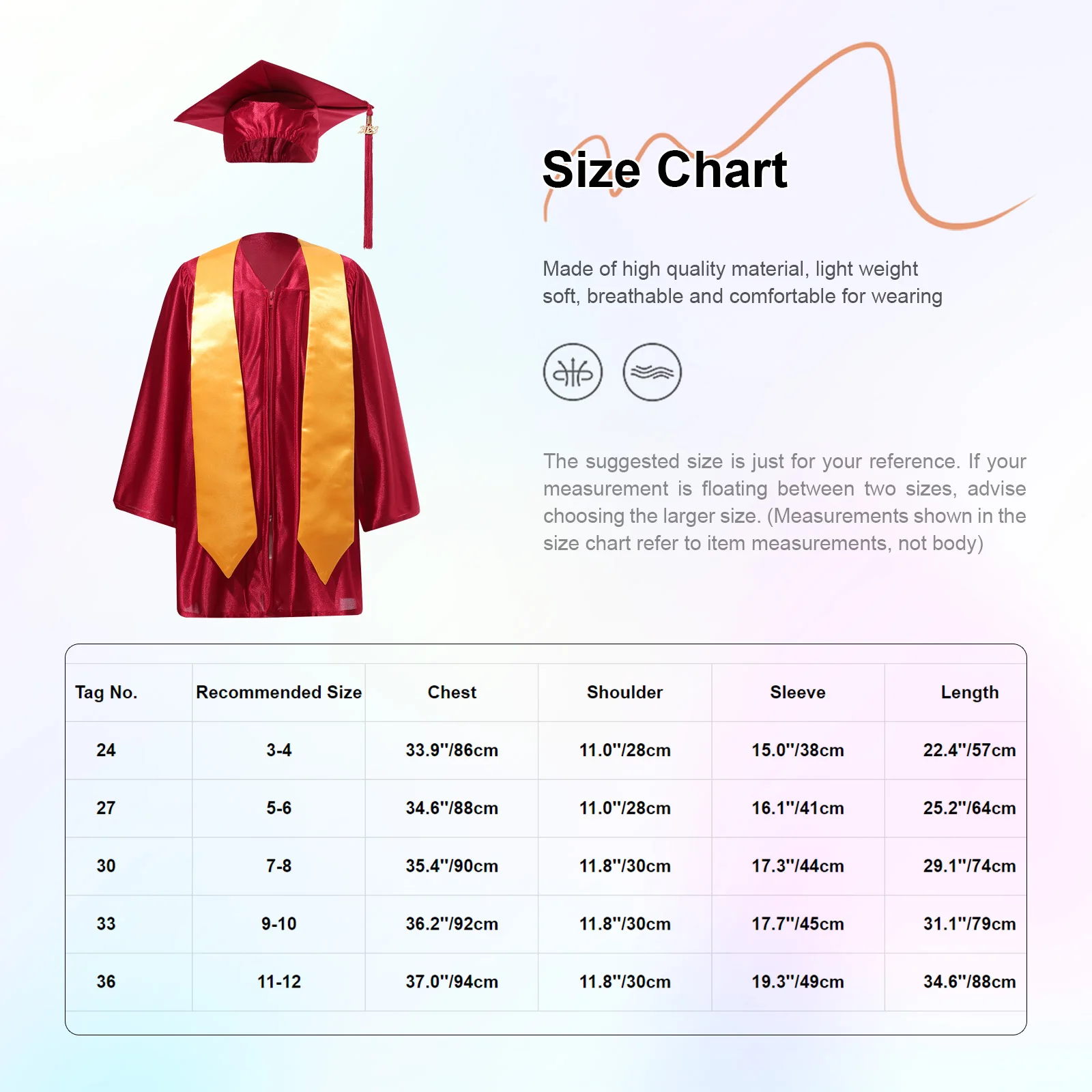 Girls Boys Preschool Kindergarten Tunic Graduation School Gown Cap Uniform Set with 2024 Badge Tassel and Graduation Sash Robe