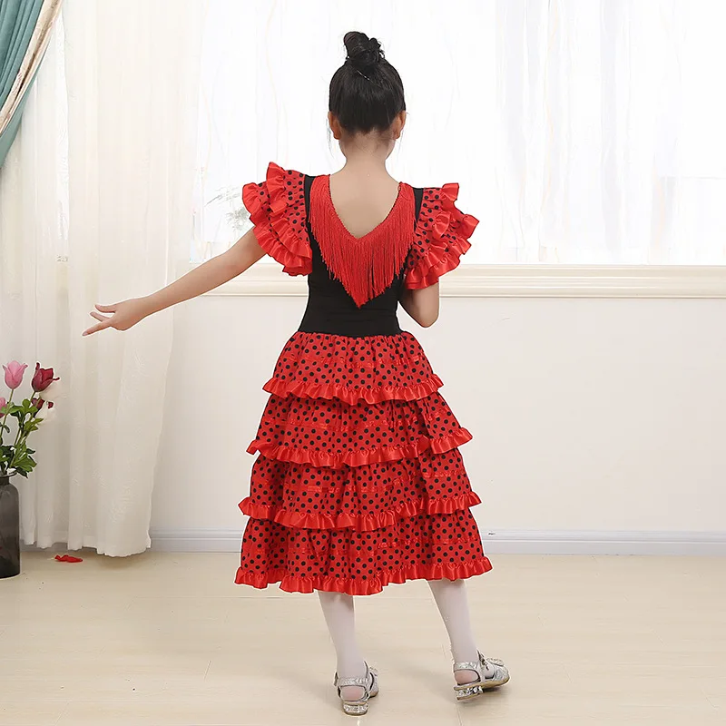 Vestido flamenco espanhol com babados para meninas, saia dançarina cigana, fantasia extravagante de Halloween para crianças