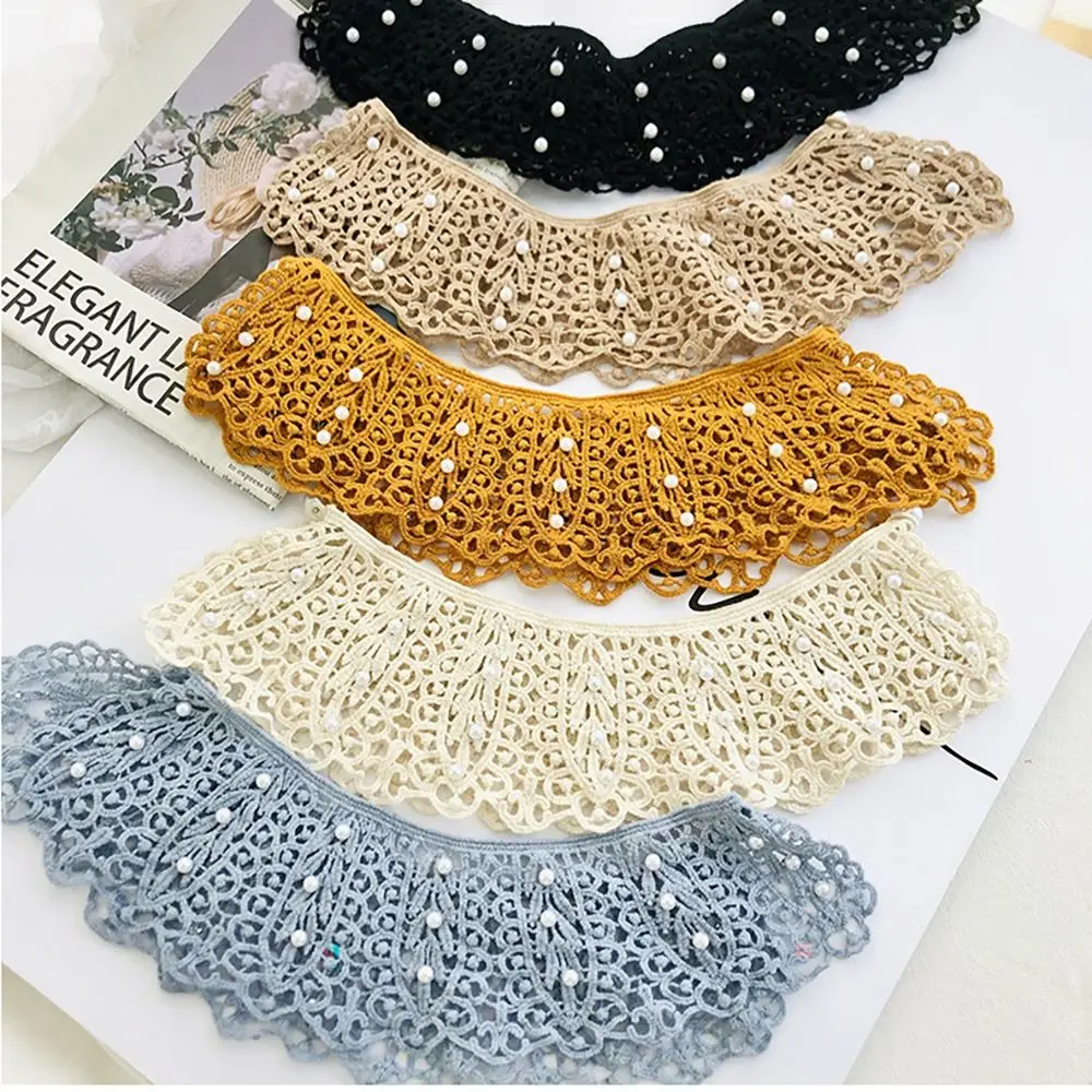 Lace Fabric Neckline Detachable Fake Collar DIY Breathable Scarf Around Neck Pearl Flower Sweet Hollow Comfortable Patch