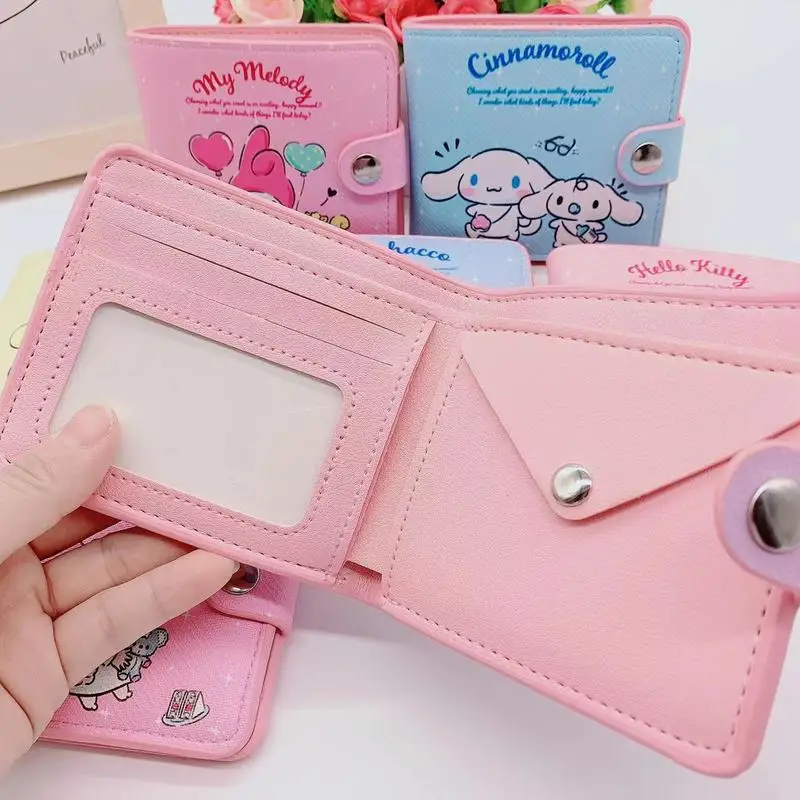 New Sanrio Pu Cute Cartoon Anime Creative Casual Short Style 2% Off Wallet Card Bag Coin Wallet With Button Girl Friend Gift image 6