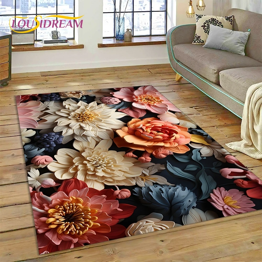 

3D Dream Sun Flowers Nordic Daisy Rug Carpet for Living Room Bedroom Home Decor,Non-slip Decoration for Sofa Doormat Gifts Kid