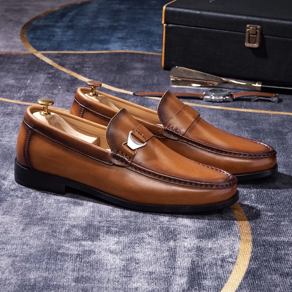 Luxury Men Penny Loafers Genuine Leather Slip On Black Casual Business Dress Shoes Mens Wedding Party Office Fashion Shoes