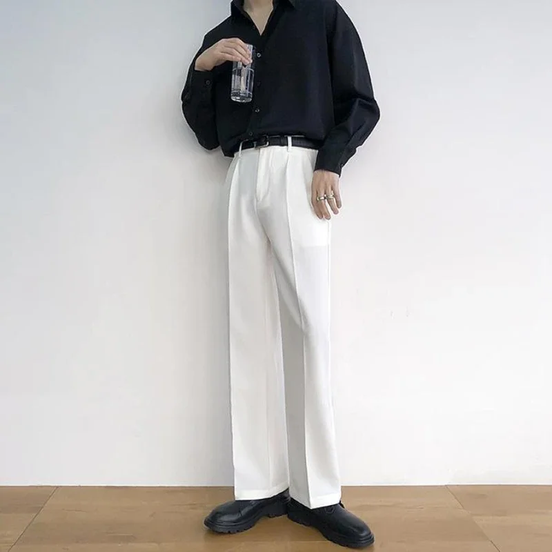 Wide Leg Male Suit Trousers Baggy Men\'s Summer Pants White Stylish Dress Elegant Cheap Classic Vintage Spring Clothes Formal Up