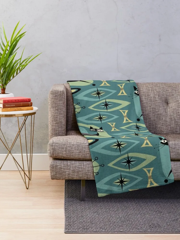 Mid Century Cat Abstract ??studioxtine Throw Blanket Bed covers Flannel for sofa Luxury Throw Blankets