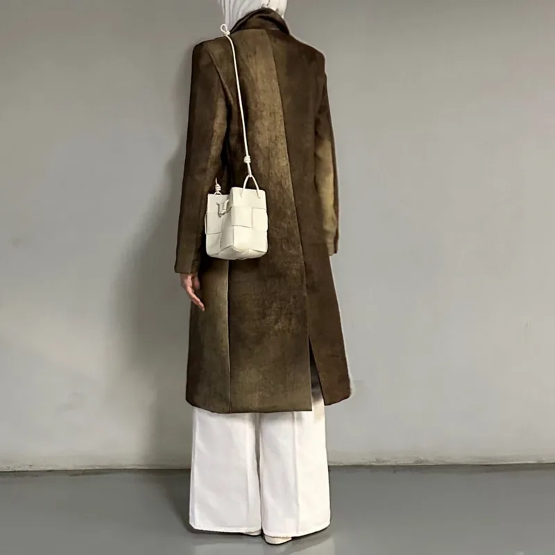 

2025 Spring New Women's Blazer Versatile Long Suit Jacket Halo Dyed Buttonless Lapel Design With High-quality