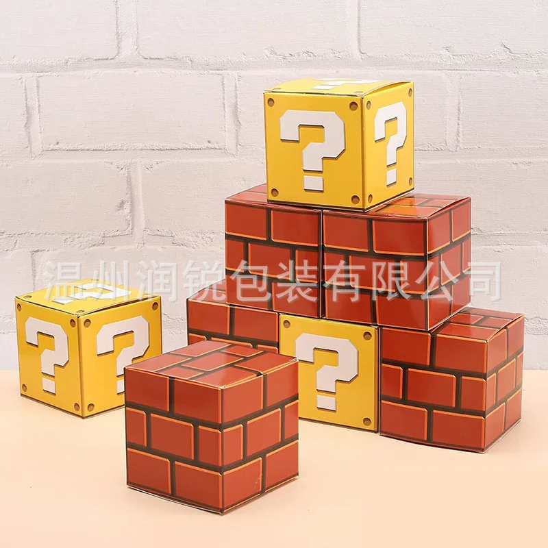 

Super Marios Bro Question Blocks Gift Box Kids Game Theme Birthday Party Favors Candy Treat Box Decoration Supplies Goody case