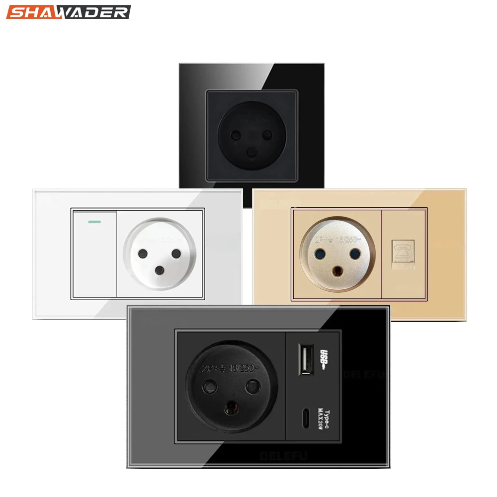 

Израиль Настенные розетки Электрические розетки 16А Прямоугольное стекло USB Type C Быстрая зарядка Выключатель света Телевизор Тел Домашний офис