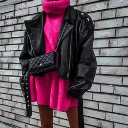 Neon Turtleneck Sweater Women Oversize Loose Casual FashionPullovers Autumn Winter Long Sweater Dress Fluorescent Green Jumper