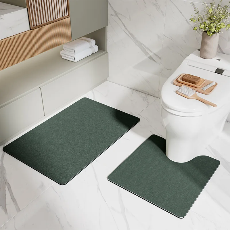 Ultra Thin Bathroom Mat,Quickly Dry and Absorbent Toilet Rugs Set,Modern Solid Color Bath Carpets Kit, Rectangle and U Shape Pa