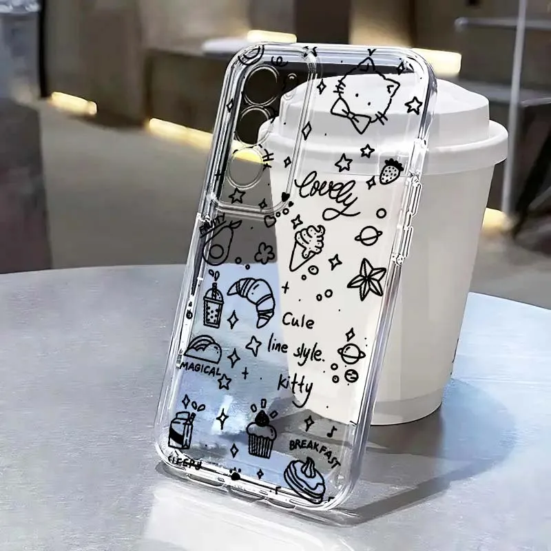 

Black Art Cat Illustration For OPPO A11 A16 A55 A56 A57 A72 A52 A73 A74 A54 A76 A78 Find X5 X6 X7 Ultra Pro 5G Transparent Case