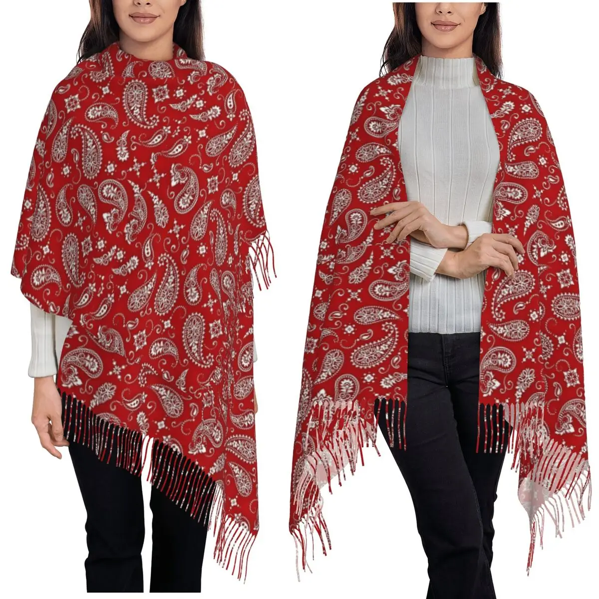 

Classic Paisley Bandana Scarf Tassel Scarves for Women Soft Warm Shawls and Wraps Long Fall Winter Shawl Wrap