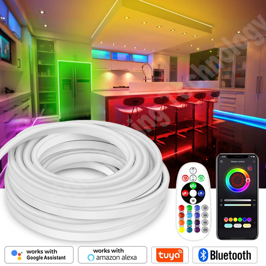 impermeavel rgb dimmable led neon strip light tuya smart wi fi bluetooth controle remoto 5050 p67 50m 100m 220v 01