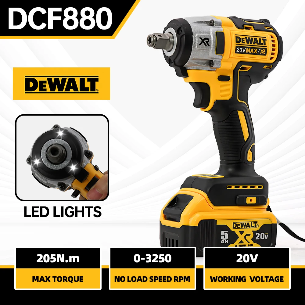 DEWALT 20V DCF880 Compact Electric Impact Wrench 203N.M 1/2Inch Cordless Lithium Rechargeable 2300RPM Auto Repair Power Tools