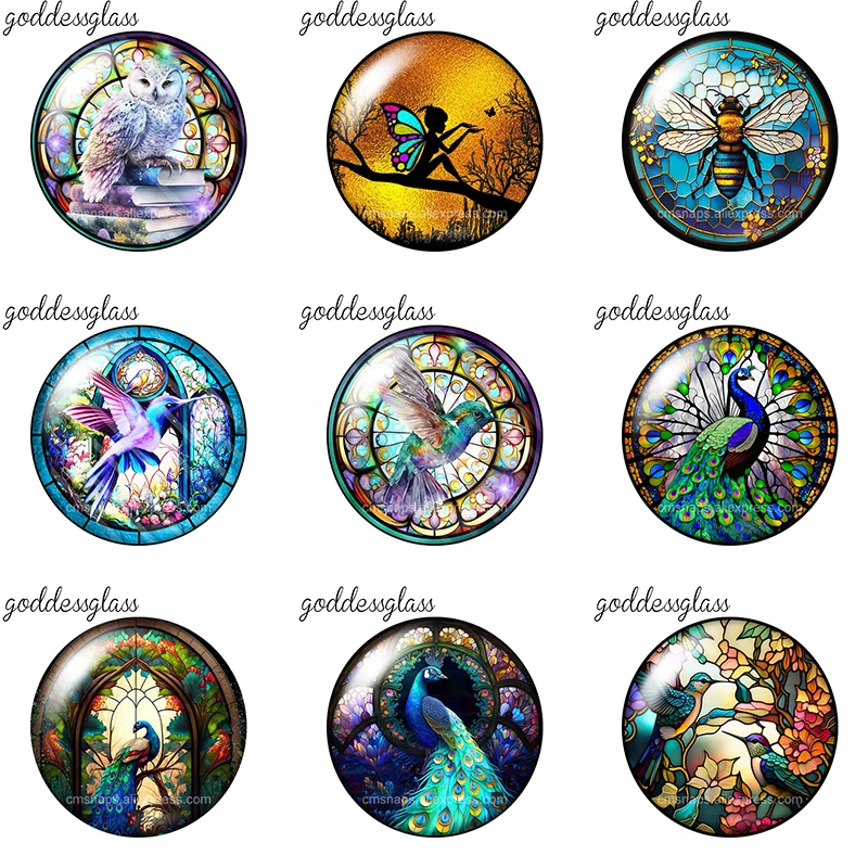 Animals Fairy Girl Birds Bee Owl peacock 12mm/18mm/20mm/25mm Round photo glass cabochon flat back Making findings snap buttons
