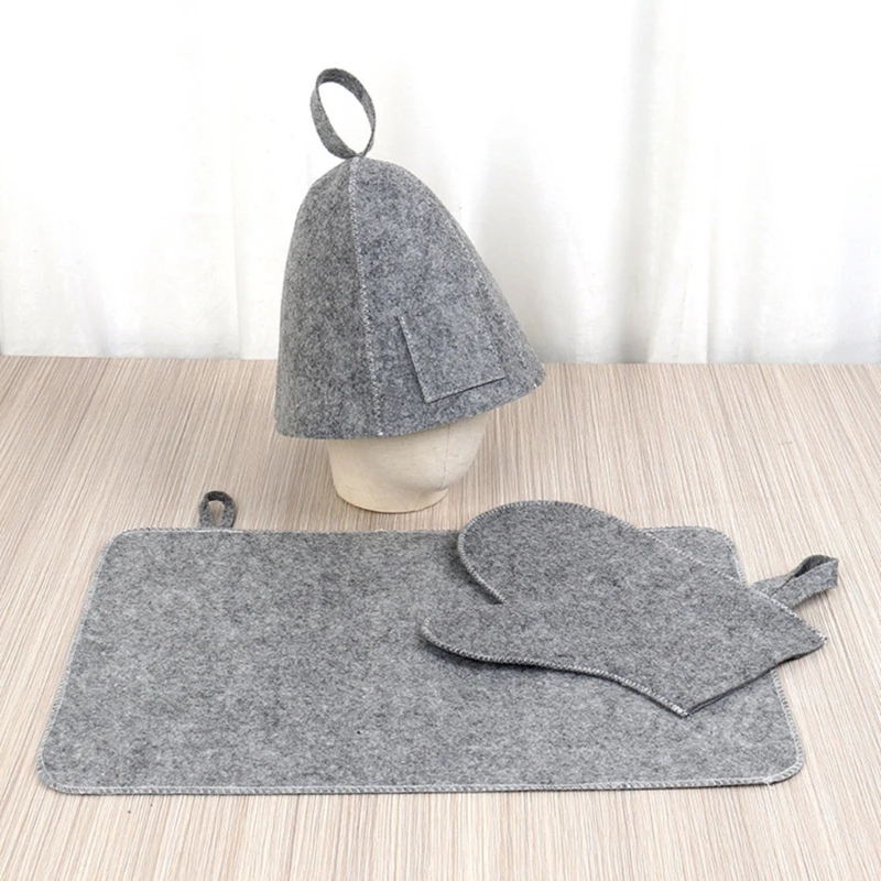 Wool Felt Sauna Set Hat Russian Glove Pad Fashionable Bath Shower Cap Men Women Protective Hair Cover Bathroom Accessory