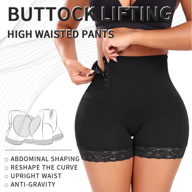 

High-waist Breathable Padded Fake Buttocks Lace Panties Women Sexy Waist Body Shaper Butt Lifter Underwear Shapewear Boyshort