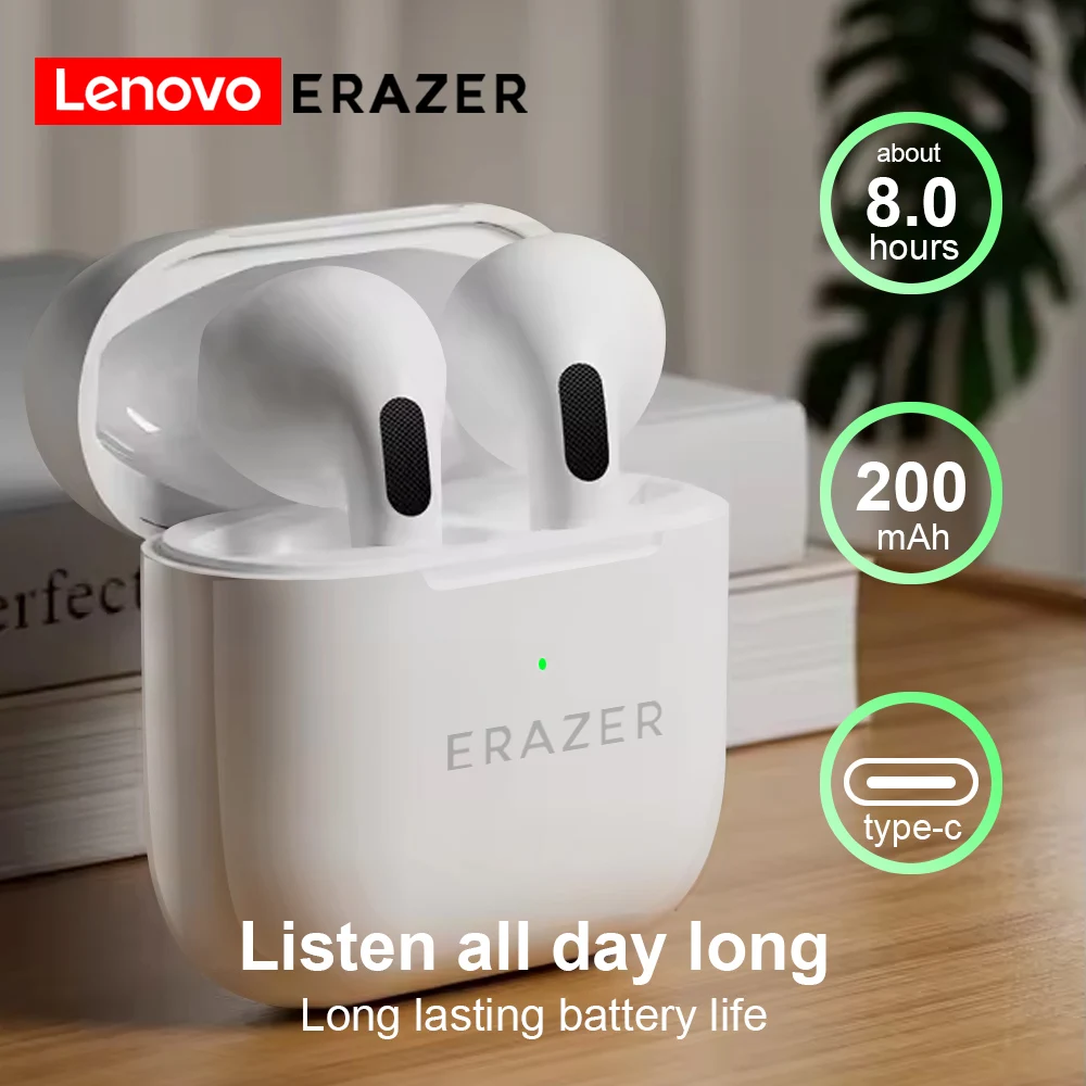 سماعات Lenovo ERAZER Original TWS اللاسلكية المزودة بتقنية البلوتوث، سماعات HiFi ذات الكمون المنخفض، سماعات رأس رياضية، تحكم باللمس، اتصال عالي الدقة