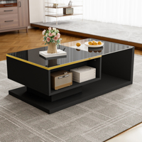 90cm long coffee table, high gloss black. Side table and coffee table both with glass and LED effect