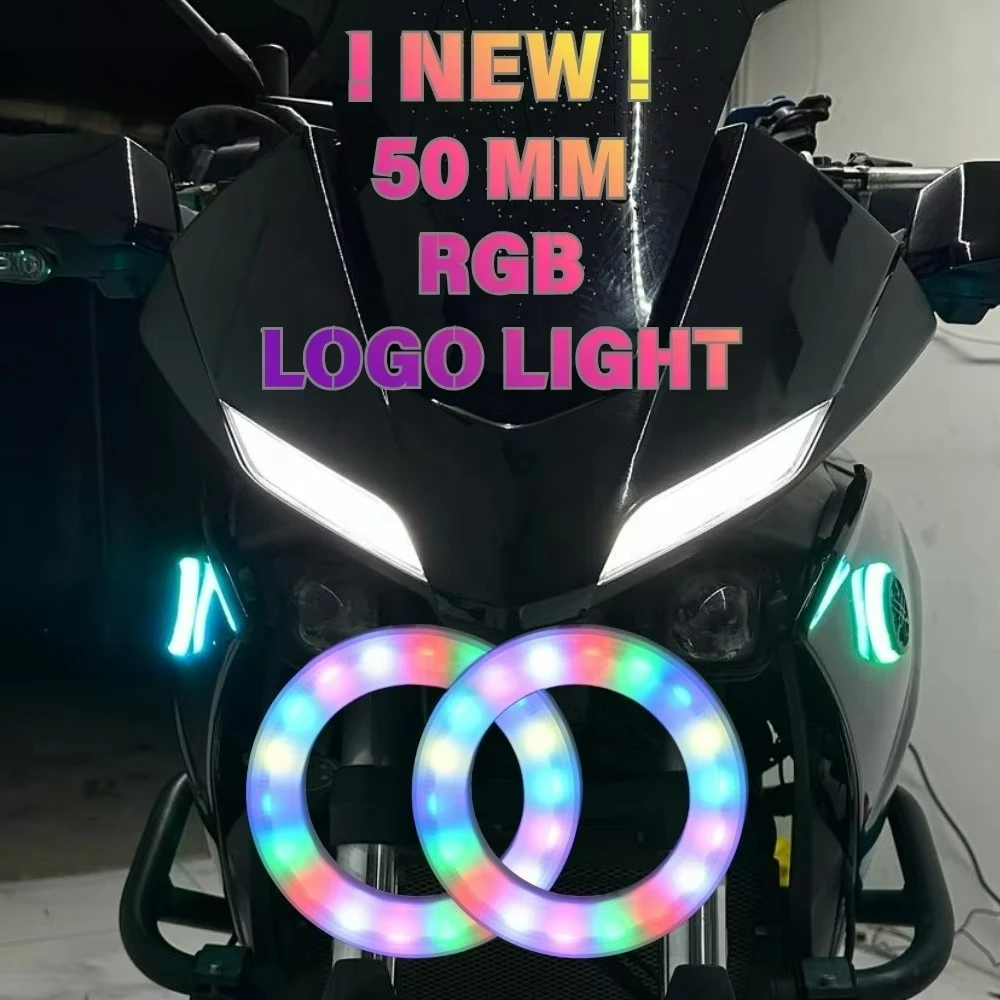 

LED light 50mm RGB light, suitable for Yamaha round with protective ring light 140cm wire BT control, suitable for BMW backlight